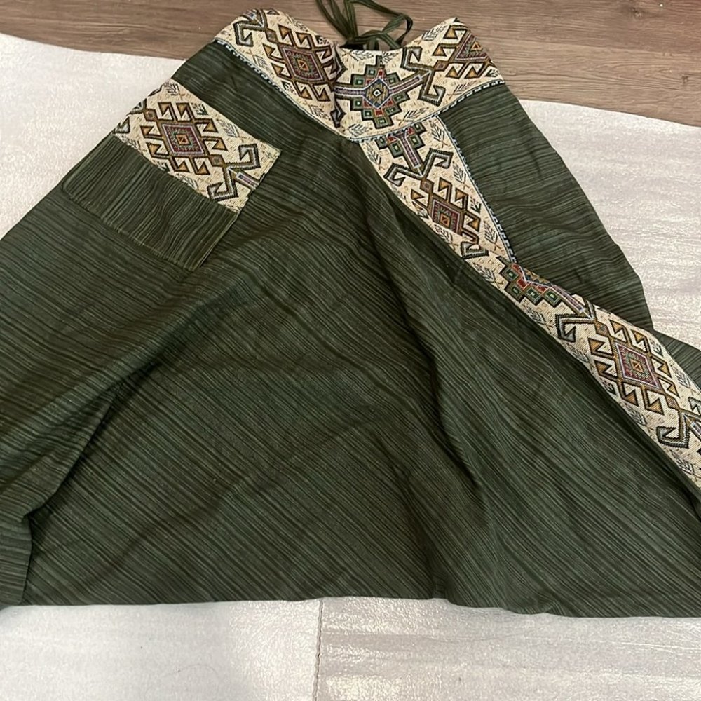 Harem pants, Green Rough cotton harem pants - Picture 4 of 8